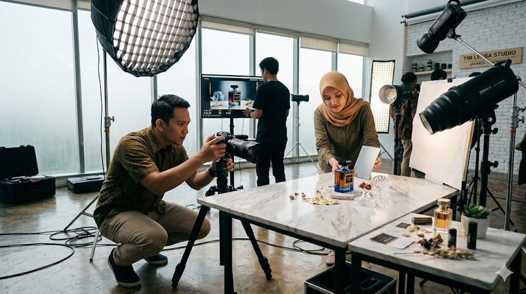 Suasana pemotretan studio