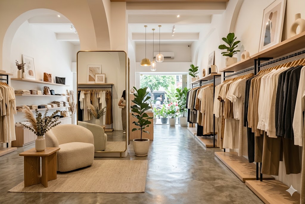 Suasana interior butik RINA yang hangat dan minimal
