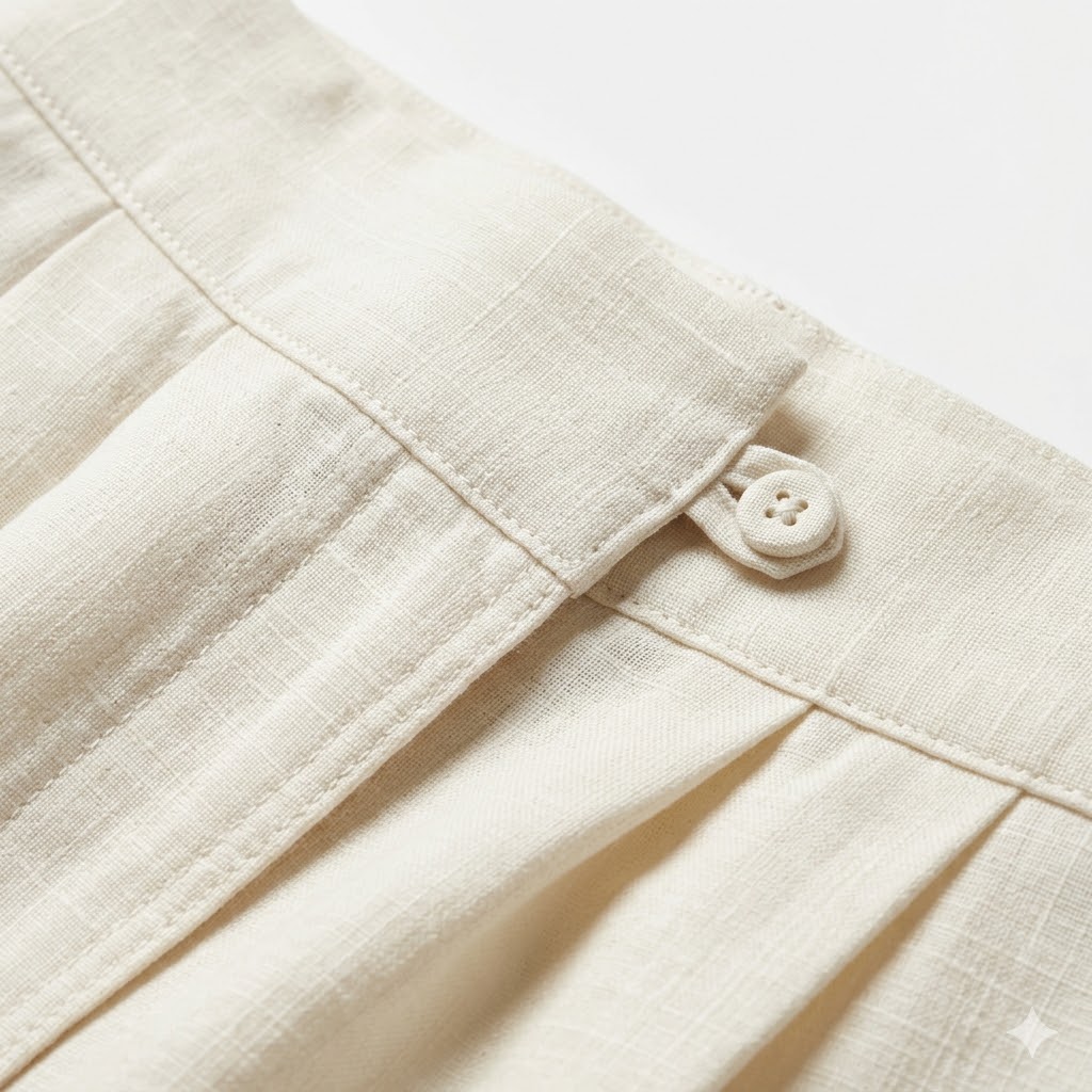 Detail kain linen dengan kancing dan lipit halus