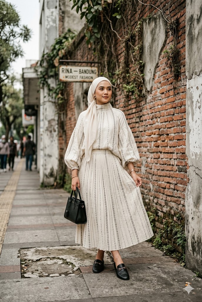 Gaya jalanan dengan dress plisket