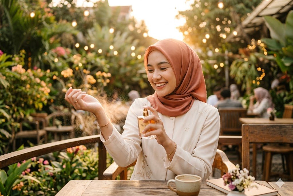 Semprotkan parfum pada kulit yang lembap
